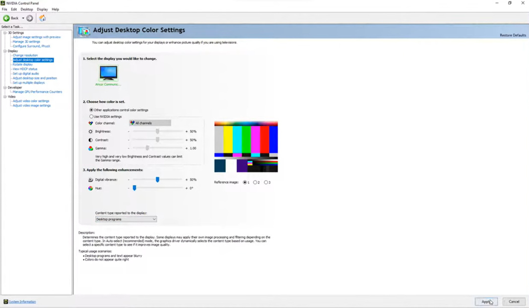 adjust desktop color setting - and colors near the settings